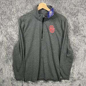 Oklahoma Sooners OU Shirt Mens Large Gray Red Long Sleeve 1/4 Zip Pullover NWT